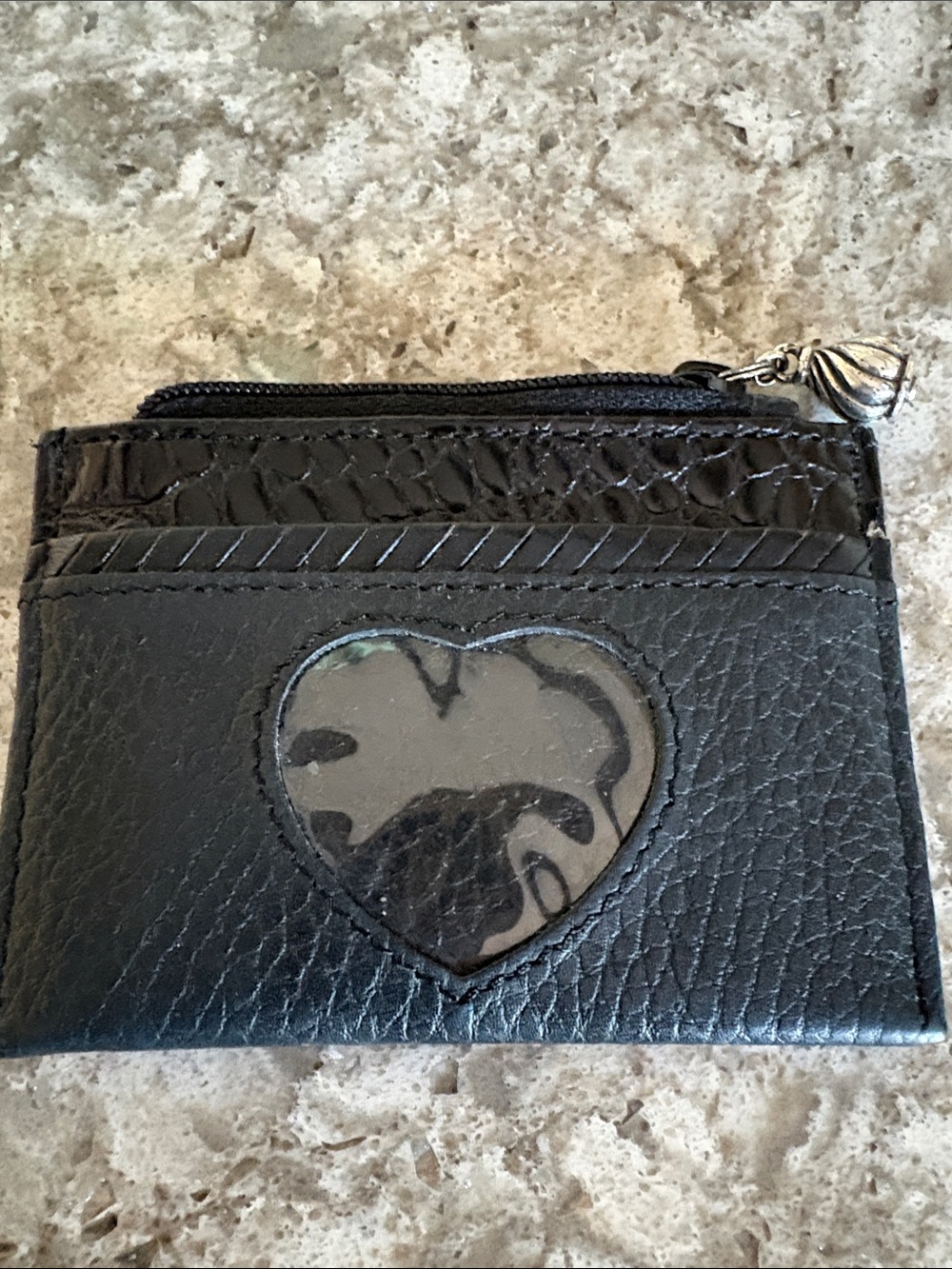 Brighton Black Heart Window Mini Card Wallet with Zip